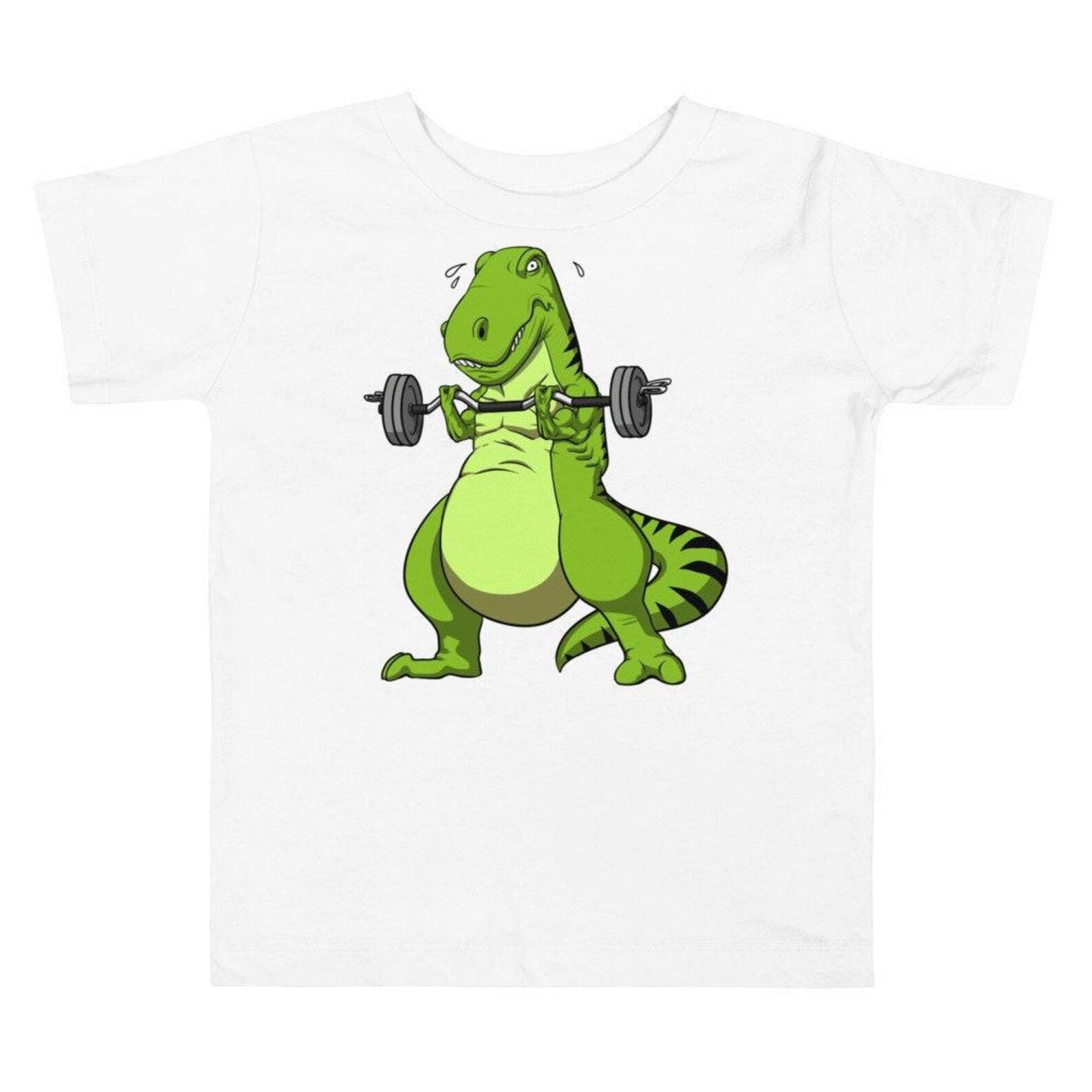 T-Rex Dinosaur Fitness Kids Shirts - Gym Workout Boys T-Shirt - Funny Dinosaur Unisex Tee - Weightlifting Shirts - Kids Dinosaur Clothing 110