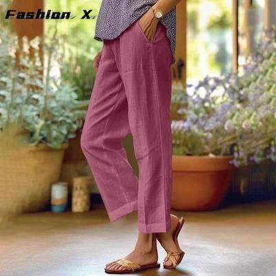 Cotton and Linen Women's Loose Fashion Solid Color Straight Casual Pants Women's Clothing