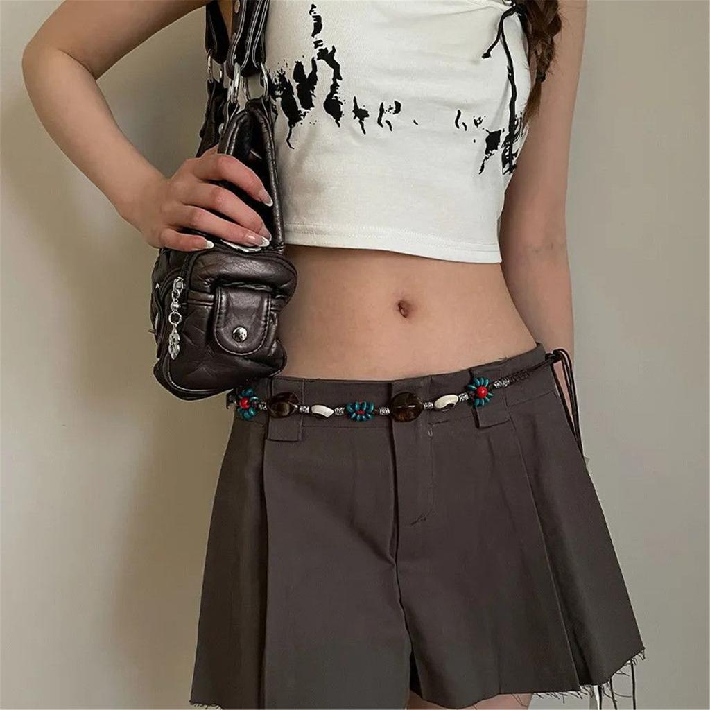 Adjustable Bohemian Braided Waist Rope with Beaded Design Waist Jewelry for Dresses and Skirts Wax Rope Accessory