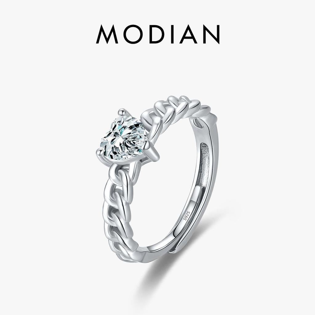MODIAN Real 925 Sterling Silver Heart Engagement Open Size Ring Dazzling Cubic Zirconia Romantic Band For Women Wedding Jewelry