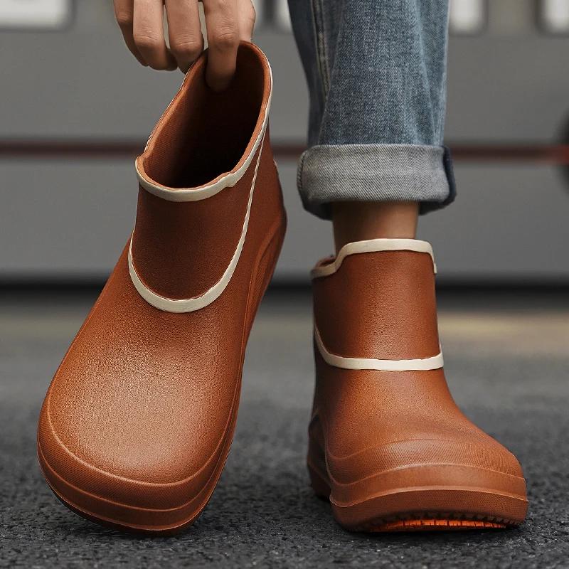 Fashion New Fashion Men Outdoor Fishing Shoe Chef Work Ankle Boots Non-slip Water Men's Casual  Waterproof Raining Boot Couple's Shoes