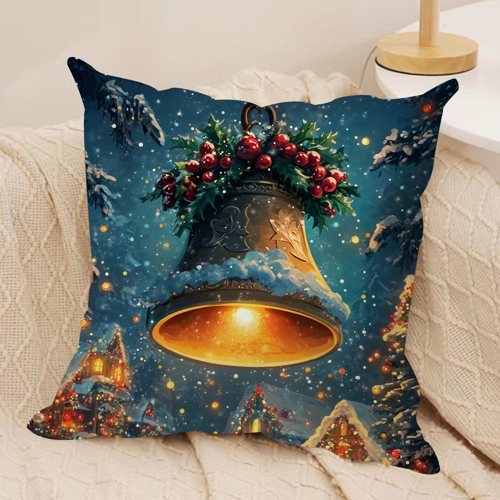 Christmas Window Snow Cushion Cover Silky Short Plush Invisible Zipper Dustproof Sofa Pillow Case For Home Decor