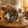 Halloween Bookstore Scene Ghost Wooden Tabletop Ornament, 2D Flat Cute Reading Bathing Whimsical Book Nook Watering Plaque with Stand for Home Shelf,