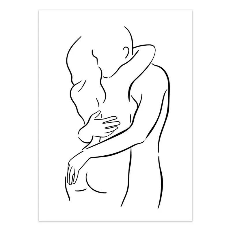 Black White Couple Line Wall Art Canvas Painting Line Drawing Hand Love Kiss Posters and Prints Nordic Picture Living Room Decor