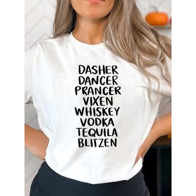 Camiseta Estampada com Letras, Manga Curta Gola Redonda Casual para Verão e Primavera, Roupa Feminina