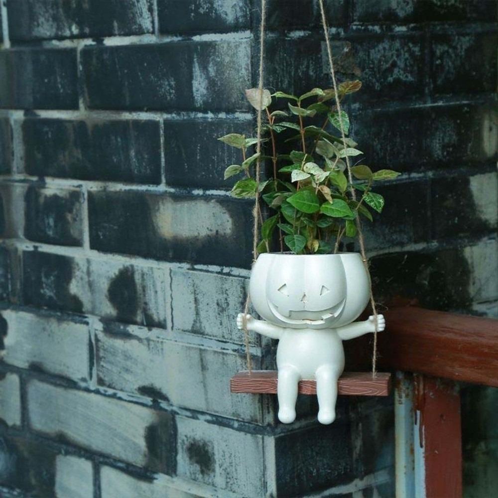 Plastic Halloween Flower Pot Succulents Swing Pumpkin Plant Basket Cafe Decorations
