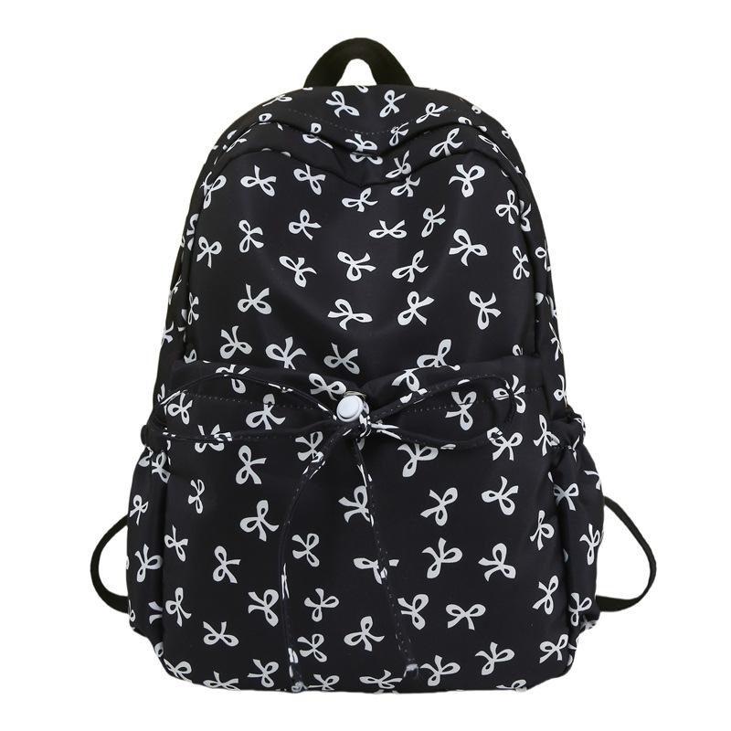 

Рюкзак в стиле колледжа с принтом банта, школьный рюкзак для студента, женский легкий рюкзак чёрный/белый