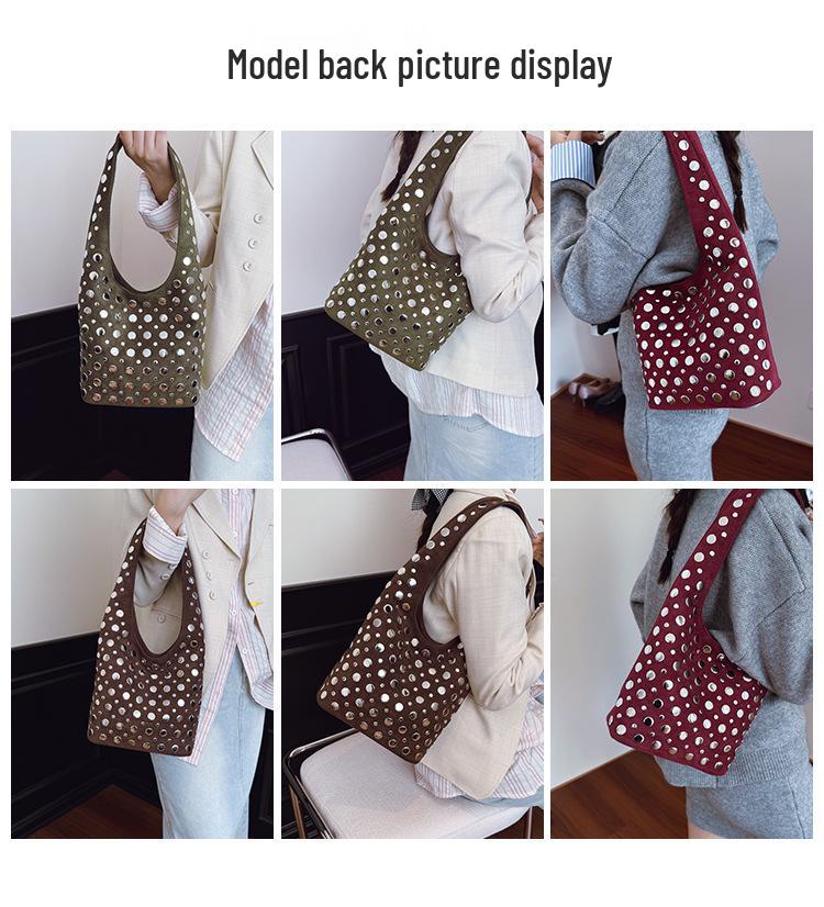 Women's Retro Punk Rivet-Studded Shoulder Bag - European/American Style