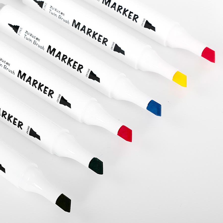Bunter Doppelseitiger Marker Glatte Kreation Faserspitze Stiftkappe mit Farbcode Komfortabler Griff Studenten Malerei Studium