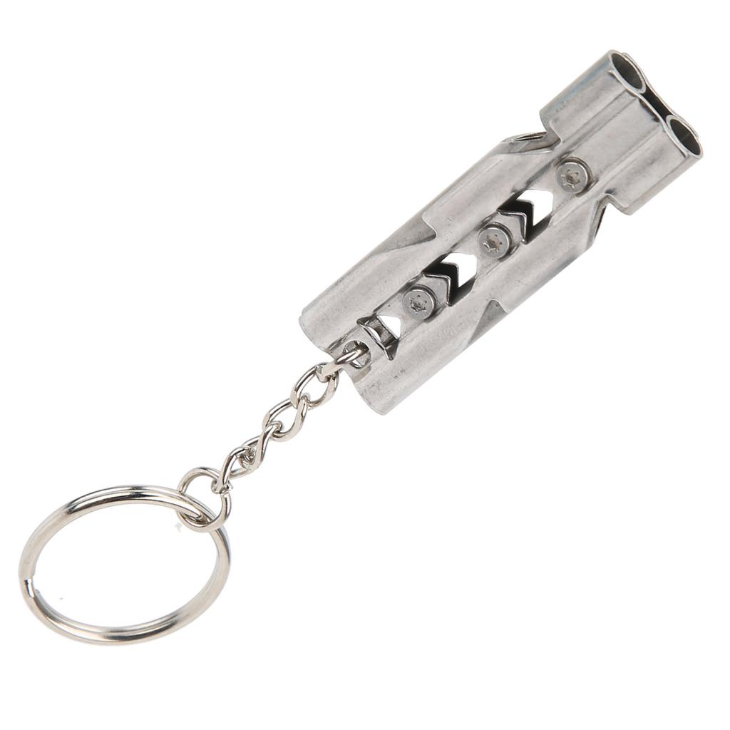 Outdoor Stainless Steel Emergency Survival High Decibel Double Tube Whistle with Keychain