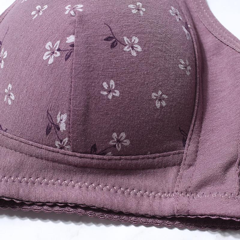 Große Größe Damen Bedruckter Weste-BH ohne Stahlring Breiter Schultergurt Feste Körbchen Frontschnalle Unterwäsche für dicke Mädchen