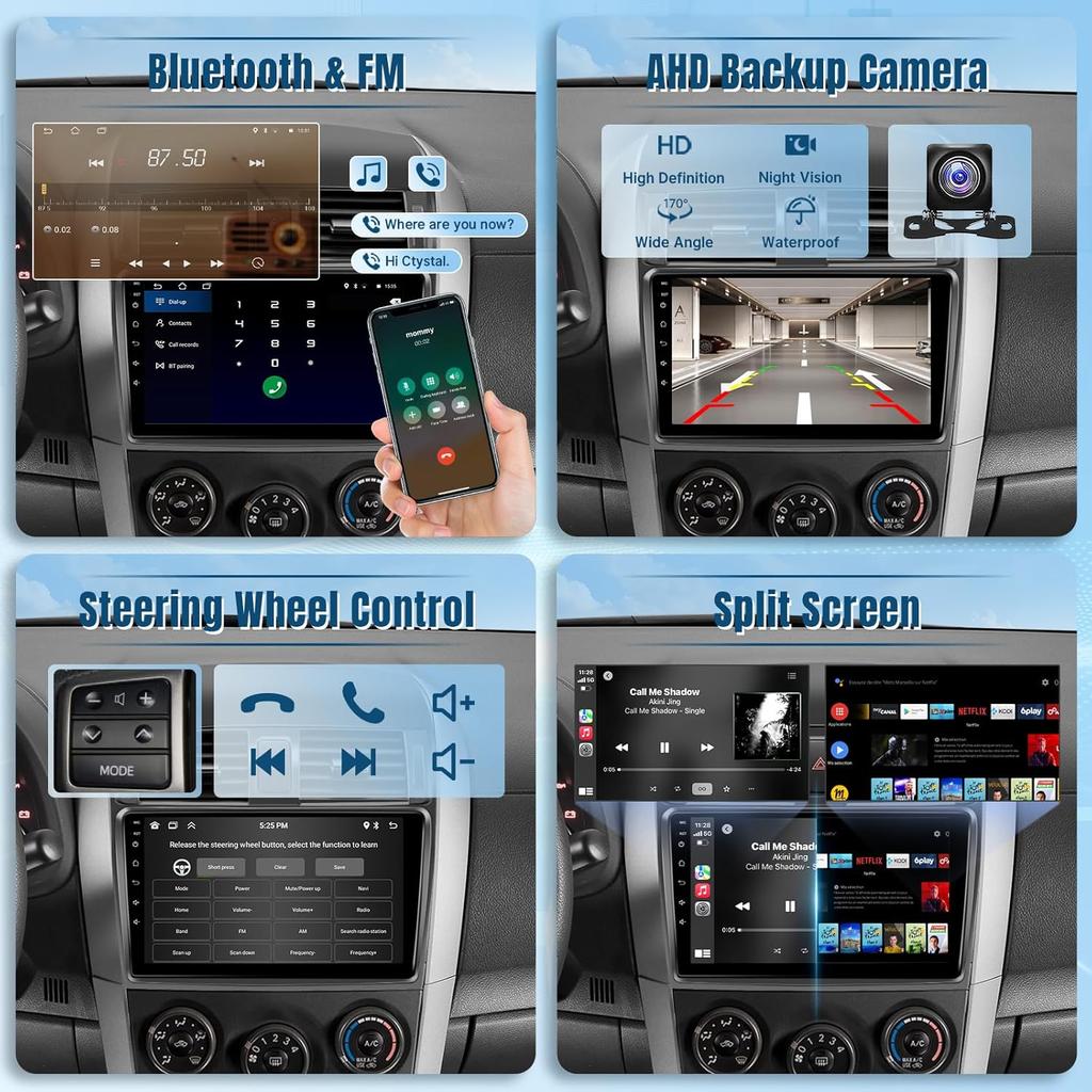 9' Touch Screen Car Stereo for Toyota Corolla 2009-2013 with Android Auto, CarPlay, Bluetooth, GPS, Backup Camera