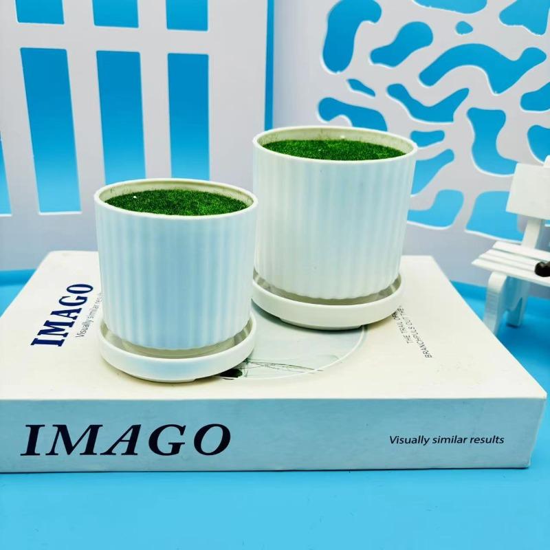 Vertical Patterned Circular Plastic Flocking Flower POTS with Trays and Mini Small Vases Can Be Used for Flower Arrangement