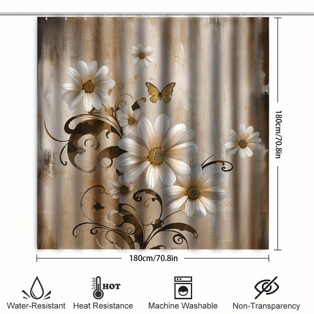 Retro elegant flower shower curtain waterproof and mildew-proof bathroom curtain thick and durable shower curtain