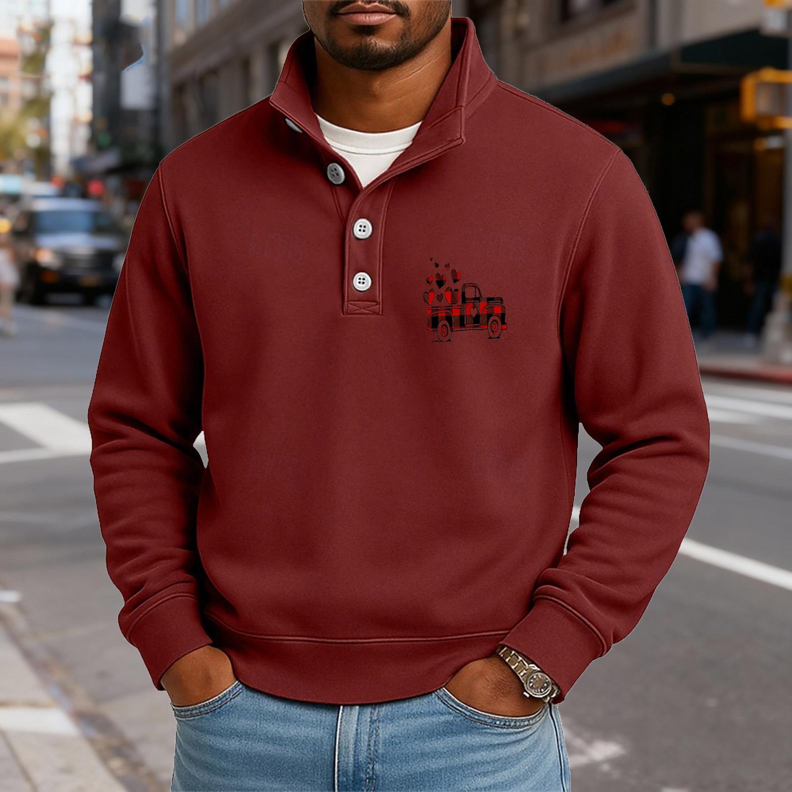 

Men s Casual Stand-Up Collar Long-Sleeve Top Print Button-Down Sweatshirt XL винный