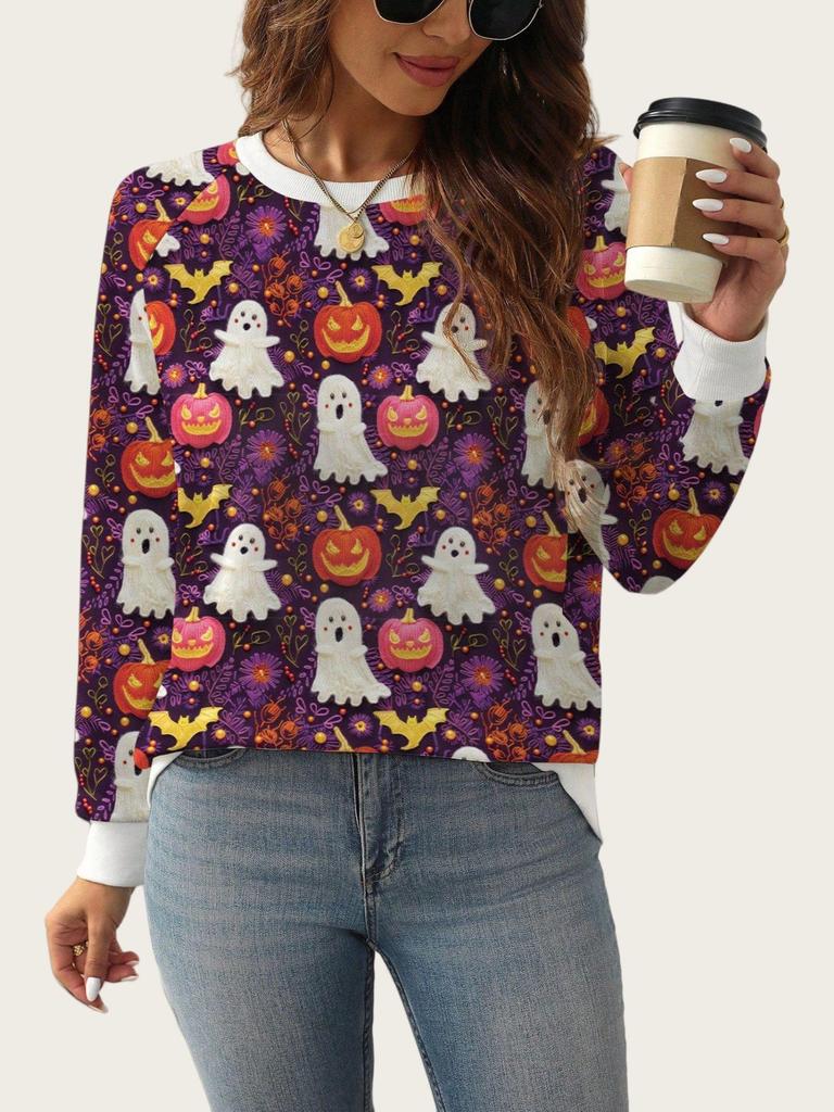 2025 European & American Women's Plus Size 3D Print Casual Pullover Sweatshirt for Autumn/Winter