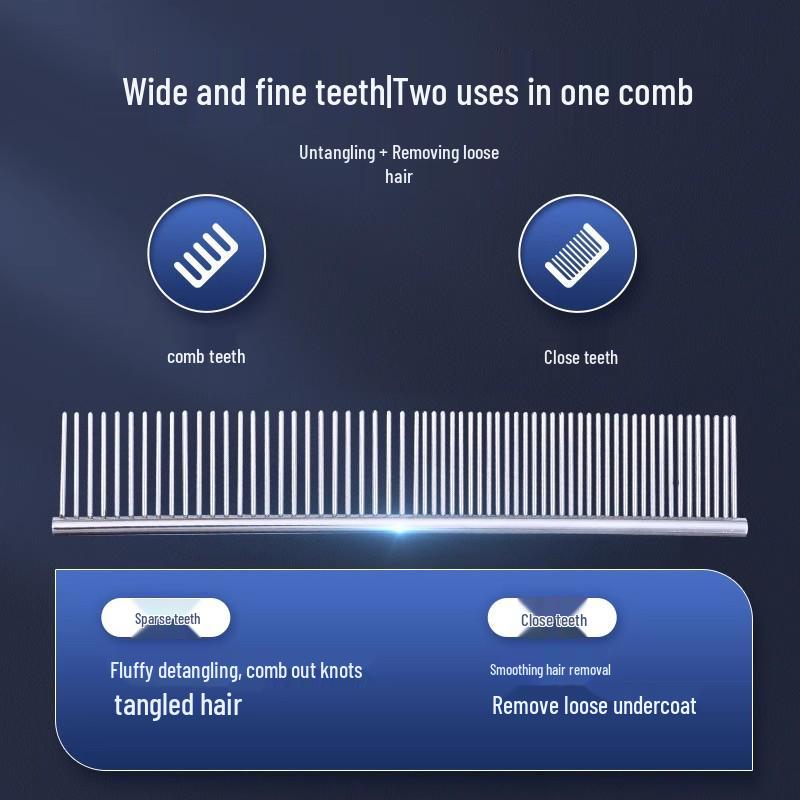 Pet Comb for Cats & Dogs - Fine Tooth Steel Grooming Comb for Knots and Straight Hair