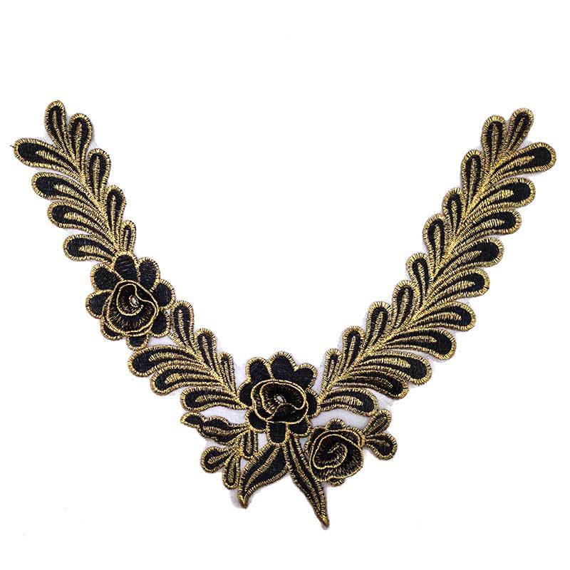 Water-soluble Lace Collar, Gold Thread Collar, Net Bottom Embroidery Corsage DIY Lace Accessories, Black Gold, Decal