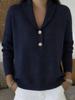 Women Shawl Collar Button Front Knit Sweater Long Sleeve Ribbed Trim Pullover Top