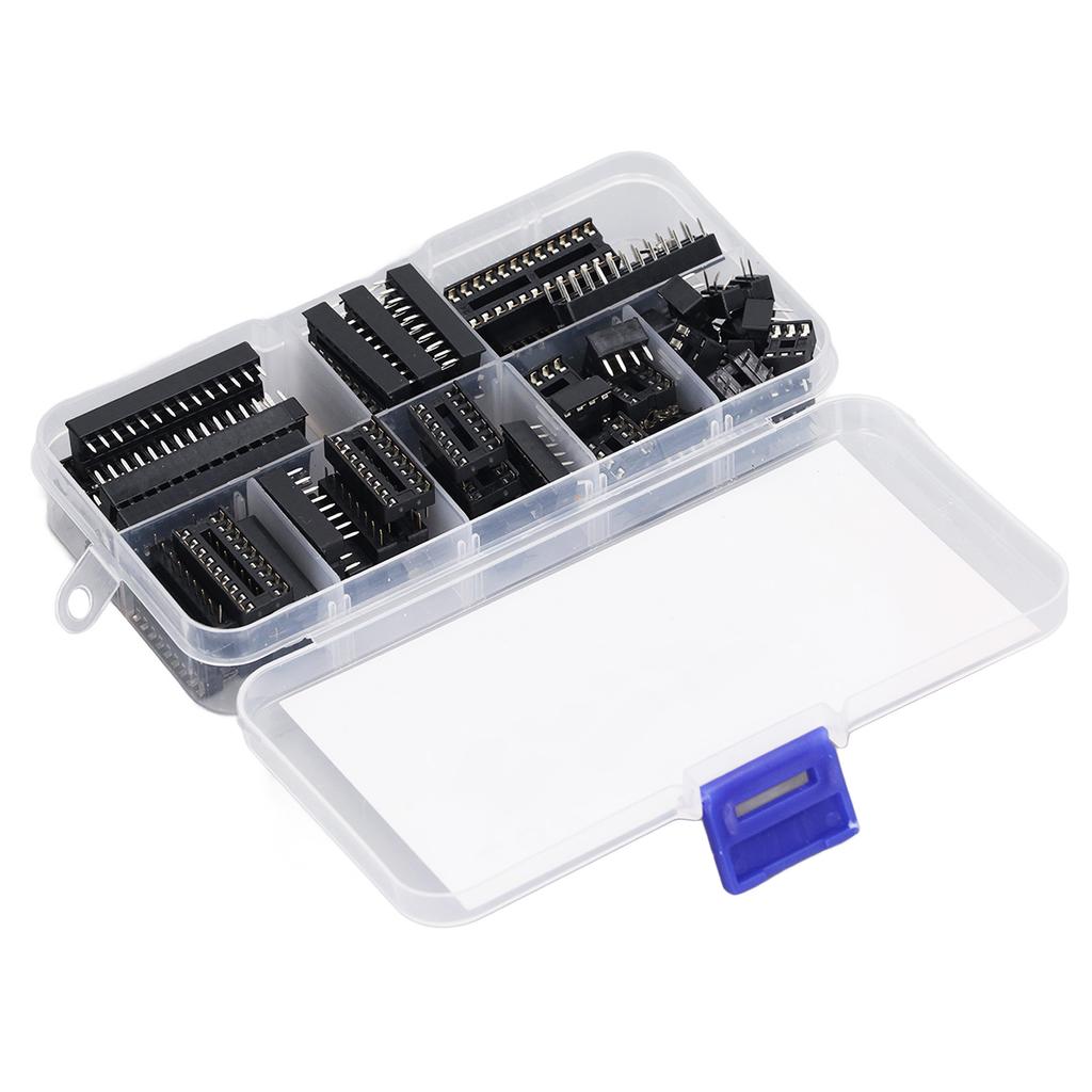 66 Stück IC-Chip-Sockel Isolierter Kunststoff Flachstift IC Sortimentskit Schaltungskomponenten 6P bis 28P