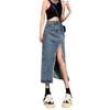 2025 Slim High-Waisted Irregular Slit Denim Midi Skirt with Raw Edge A-Line Design