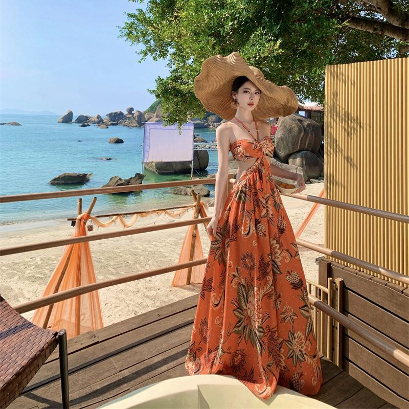 Beautiful Holiday Hollow Pleated Tube Top Neck Skirt Bohemian Ethnic Style Holiday Style Photo Beach Skirt