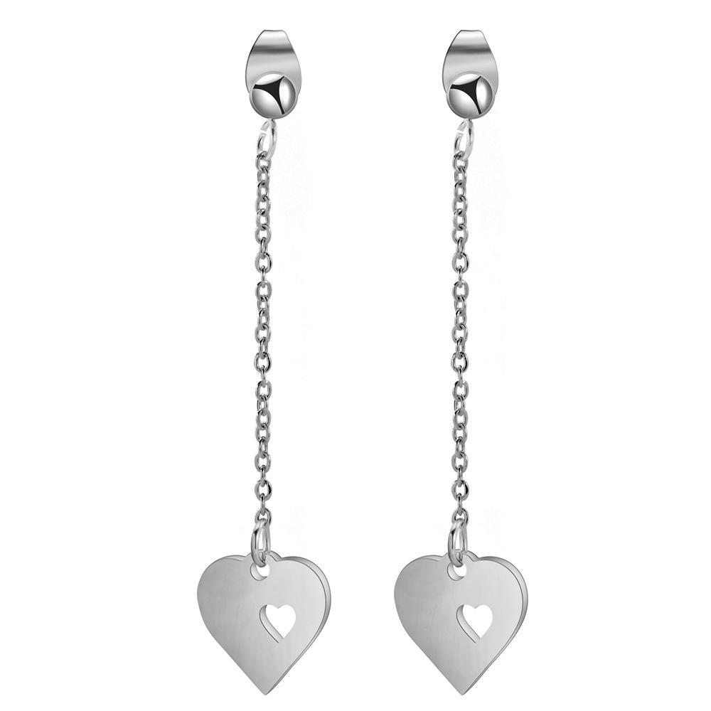 Elegant 50MM Hollow Heart Stainless Steel Stud Earrings with Customizable Laser Logo
