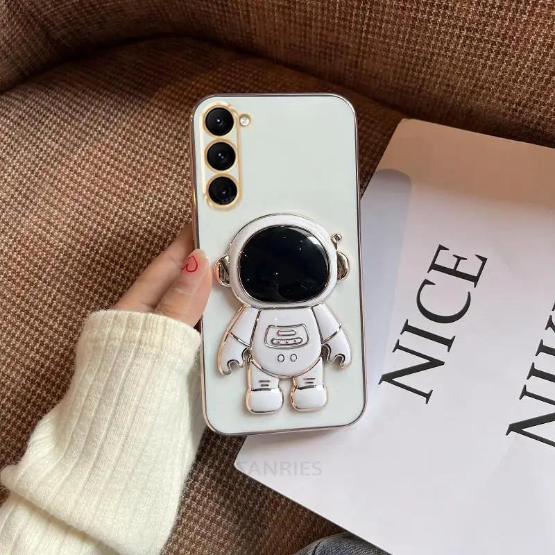 Plating 3D Astronaut Ring Holder Case For POCO F7 Ultra F7 Pro Soft Silicone Shockproof Protection Cover For POCO F7Ultra F7Pro