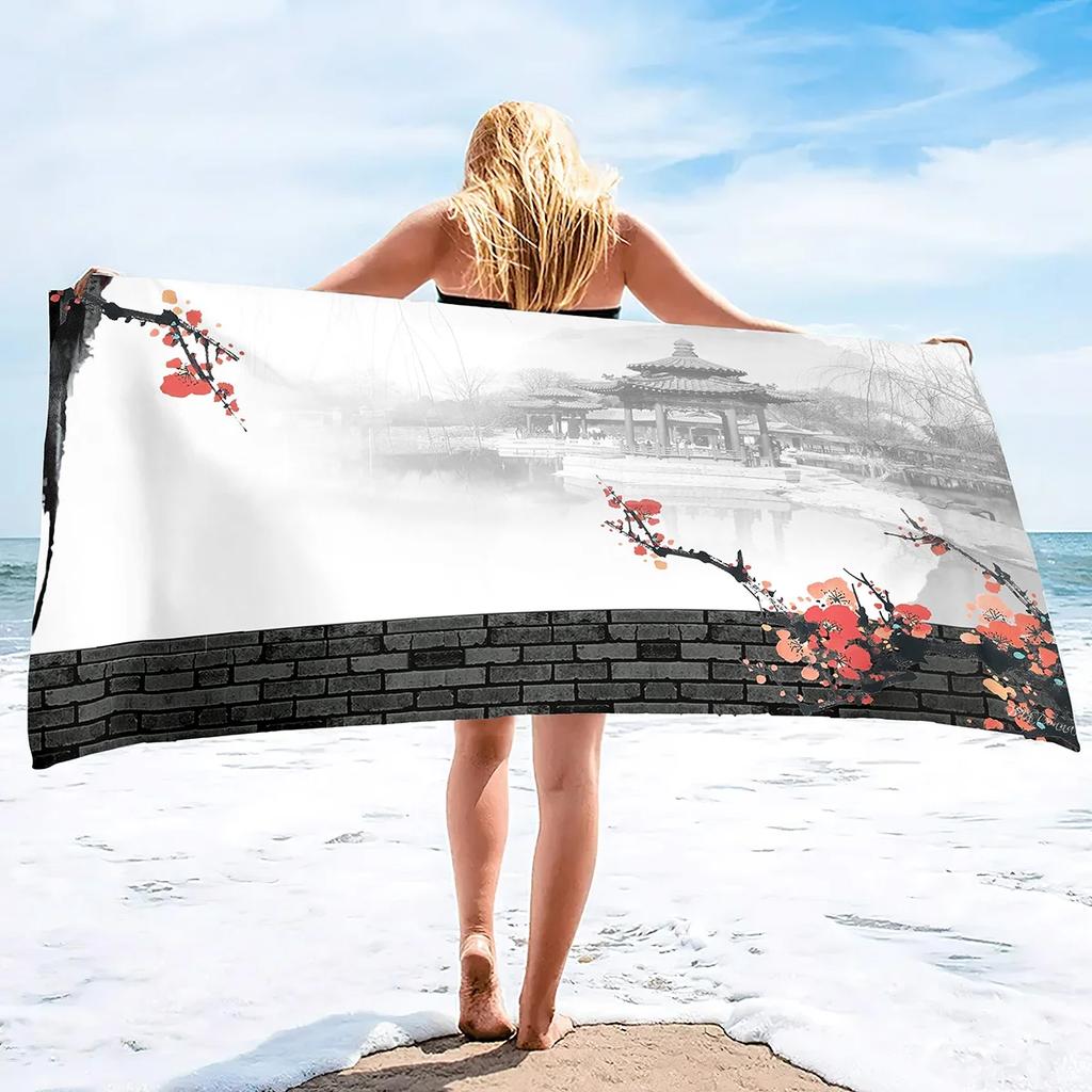 Oversized Microfiber Sand Free Towels Pool Beach Towels Quick Dry Beach Towel Chinese Style Beach Towel For Women And Men
