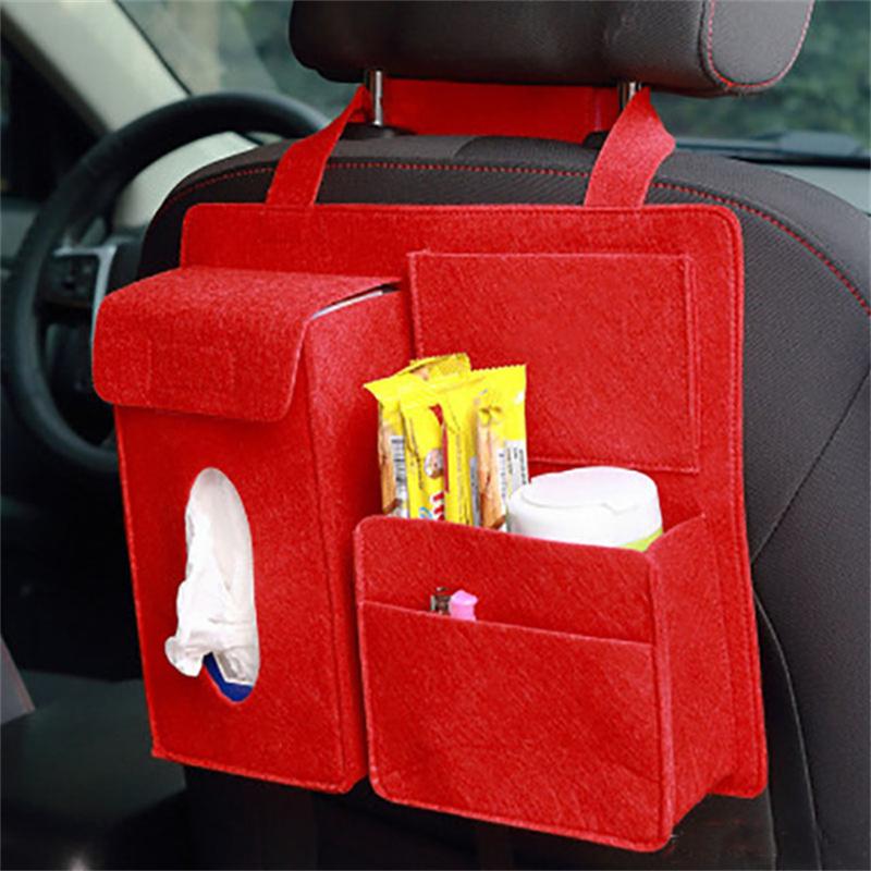 Car Back Seat Storage Bag Organizer Hanging Bag Box Paper Towel Phone Storage Felt Bag Trash Can Organizer Car Accessories