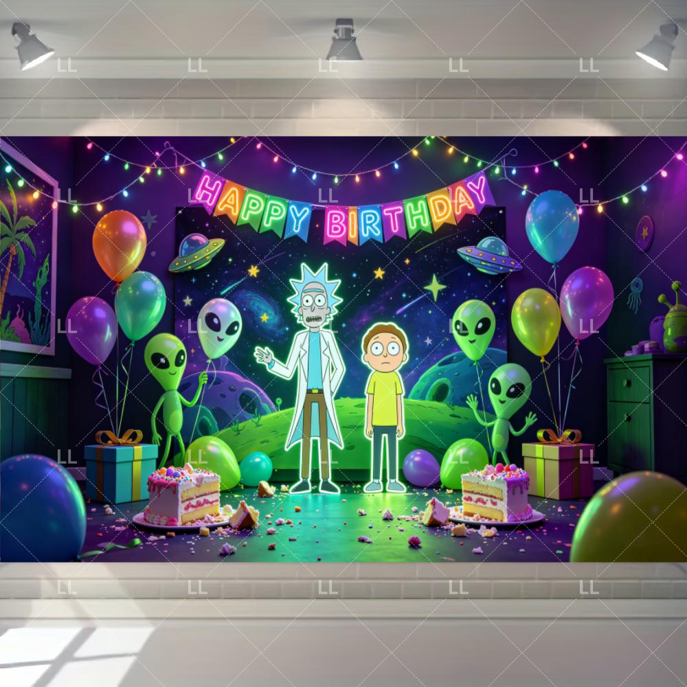 Rick And Morty Fans Child Birthday Party Decoration Anime Character Cake Topper Balloon Set Baby Shower Banner Adults Kids Gift