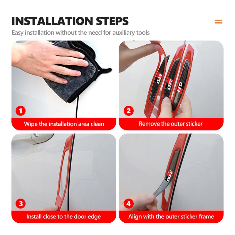 For Toyota 4Pcs Car Door Sticker Safety Warning Reflective Sticker Auto Accessories Crown GR Corolla YARIS Auris C-HR Hilux Vios