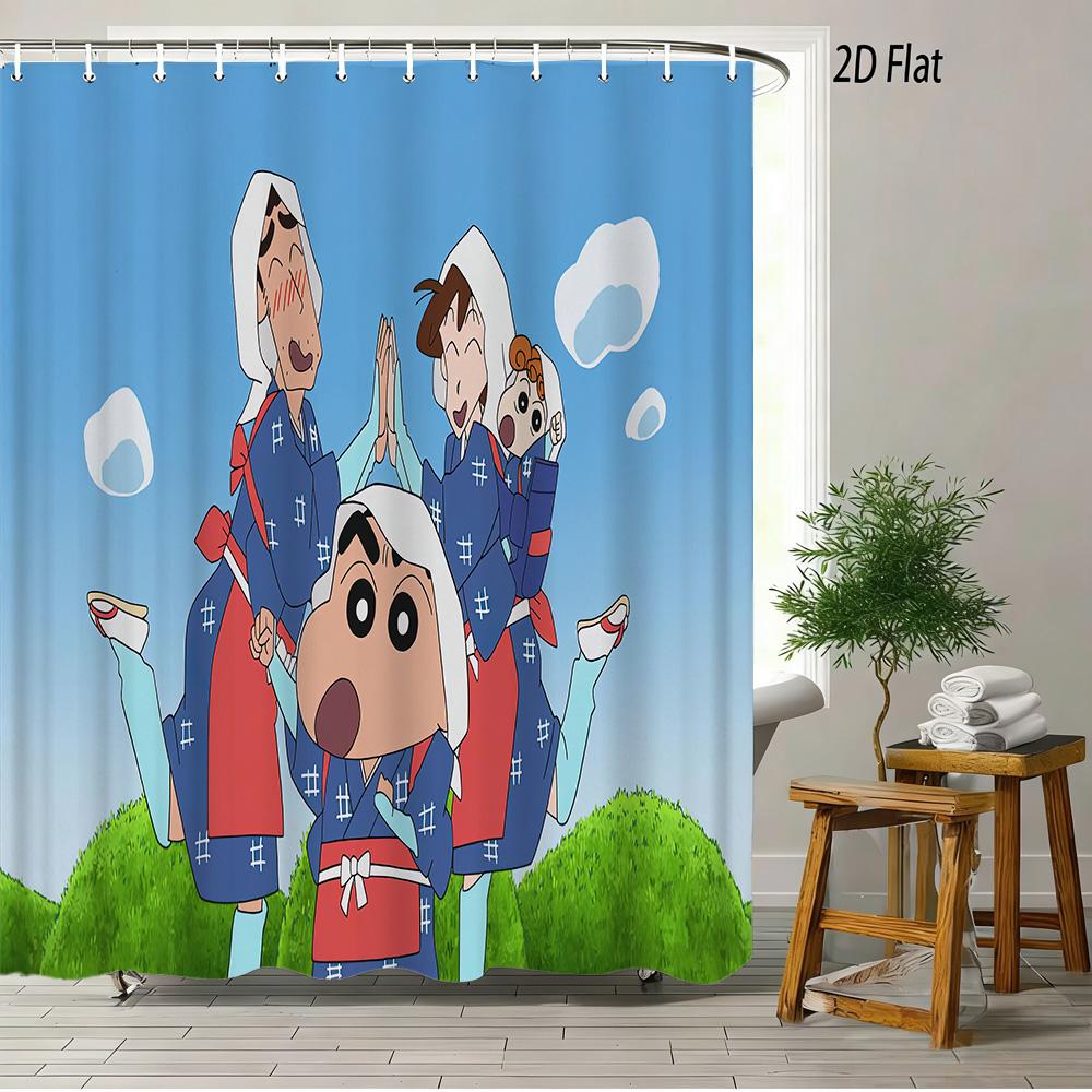 

Crayon Shin-Chan & Friends Adventure 2D Print Waterproof Shower Curtain, Anime Bathroom Decor With Hooks W60H190(CM)-1 Pcs