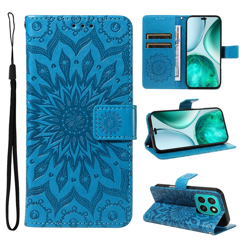 For Honor X8c 4G Phone Case Sunflower Imprinted Leather Wallet Stand Cover with Strap
