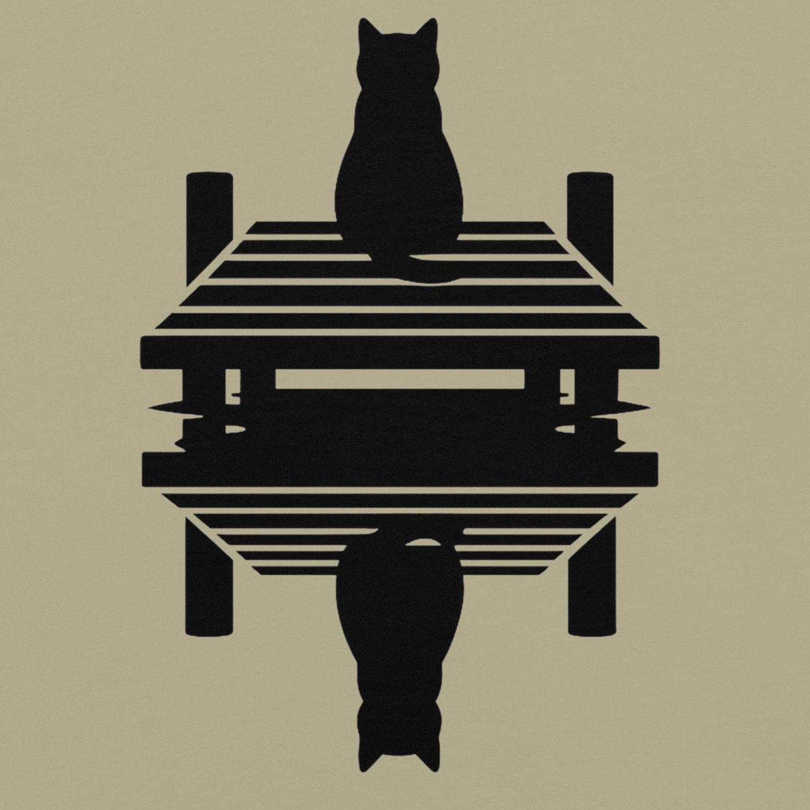 Minimalist Cat Silhouette Print, Black Line Art Cat on Dock Reflection M