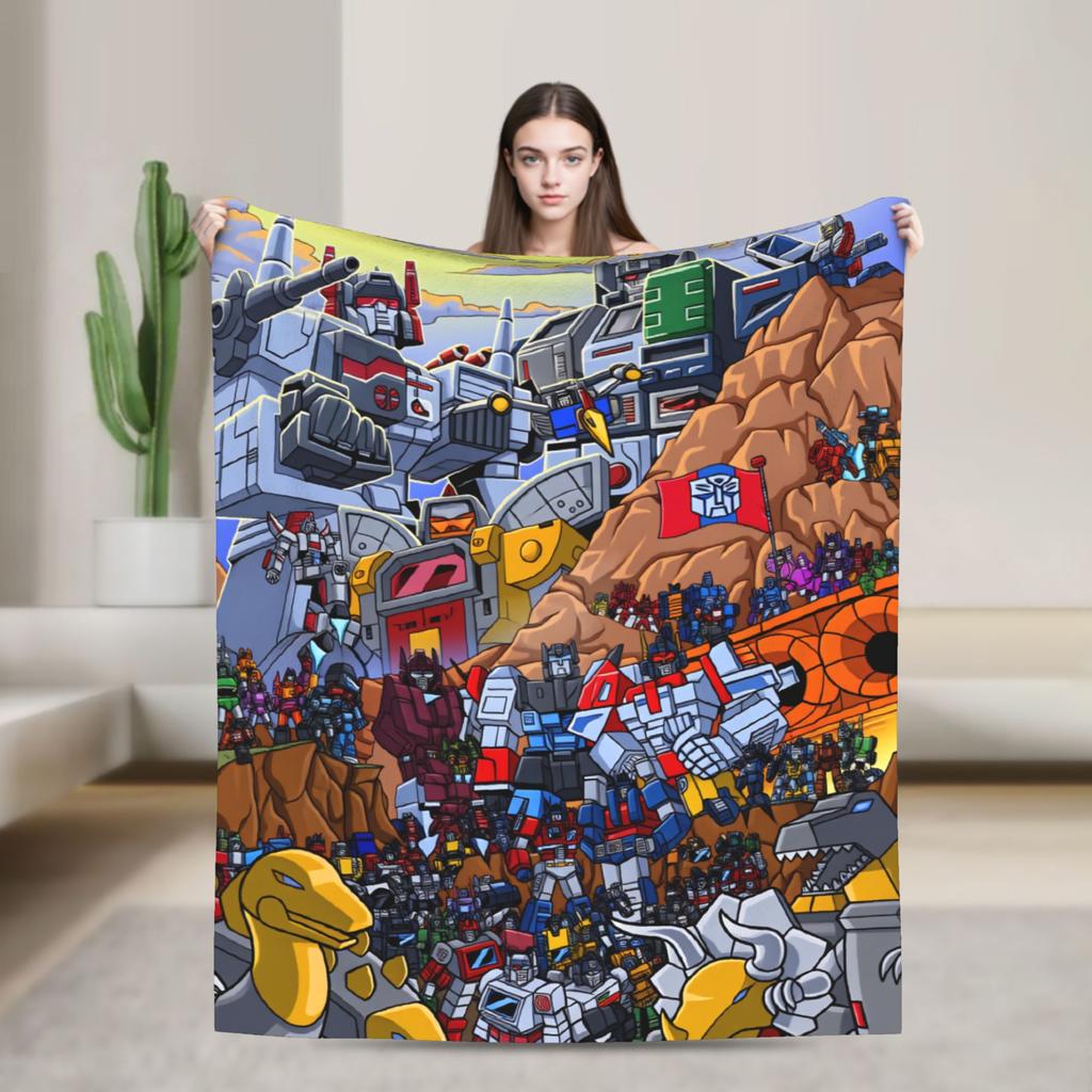 Cartoon T-Transformers Autobots Blankets Anime Super Soft Fluffy Plush Bedding Throws For Couch Bed Flannel Bedspread Bed Cover