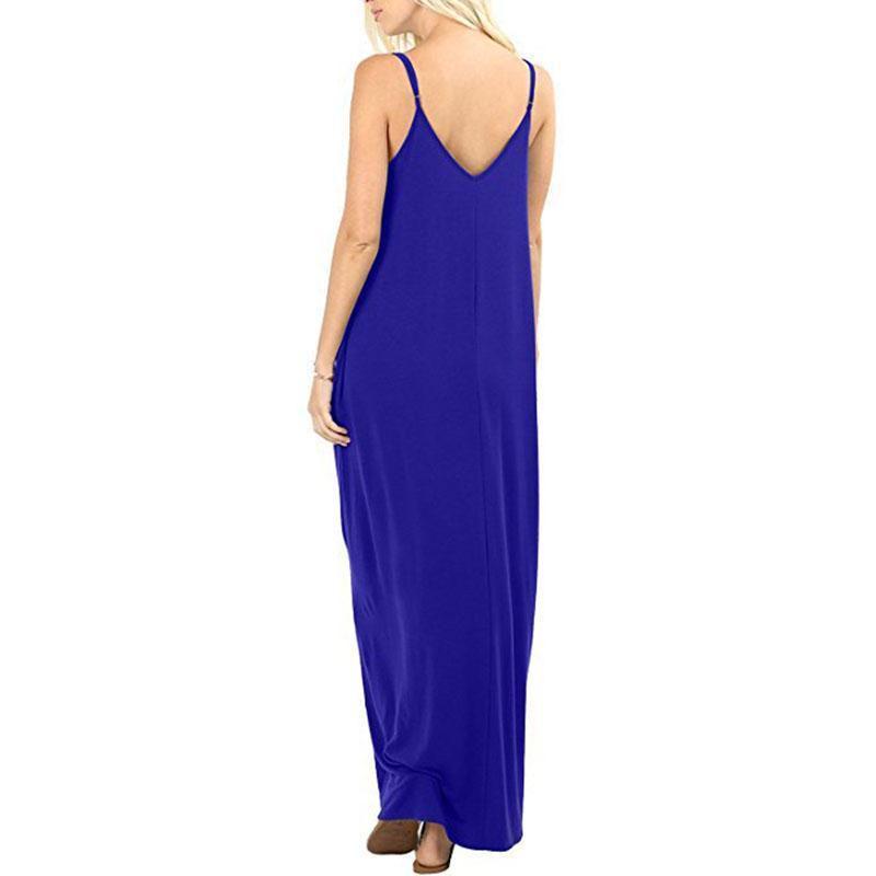 Robe Maxi d'été élégante pour femme, col en V, à bretelles fines, pour la plage ou les cocktails