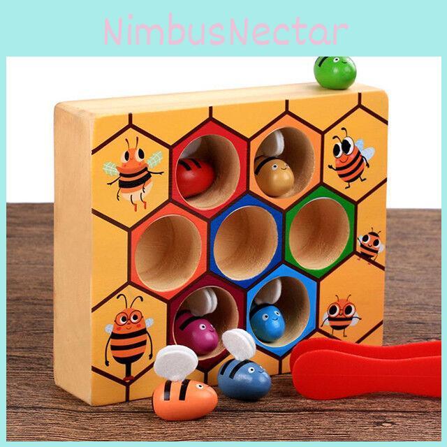 Exquisite Children's Preschool Wooden Bee Clip Out Montessori Educational Toy For Birthday Fun