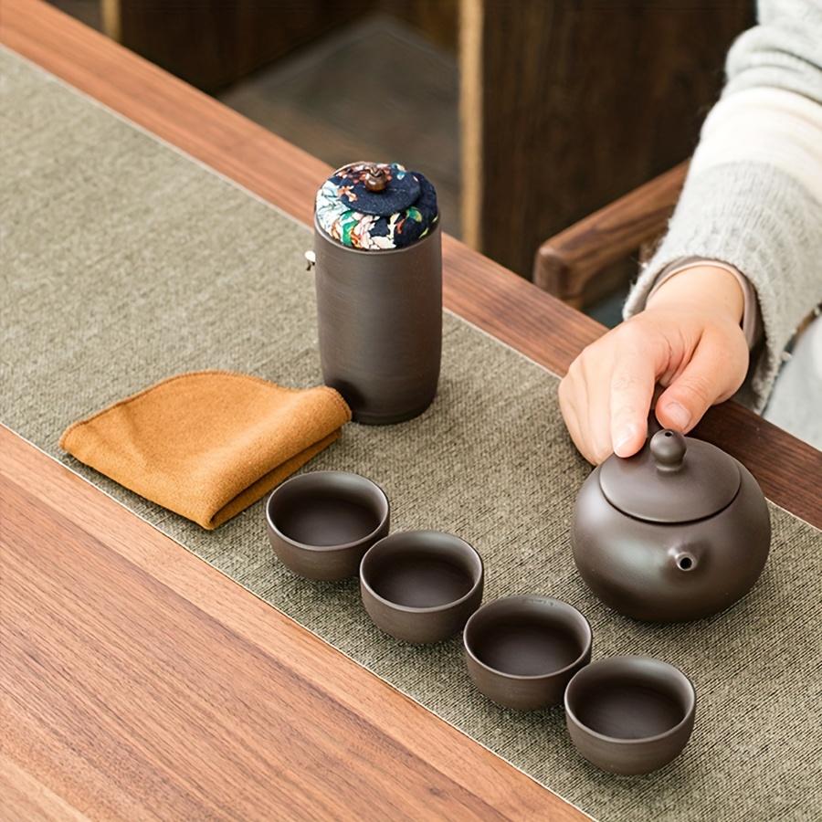 1 Set Of 5 Pcs Ceramic Travel Tea Set Purple Clay Set Include One Pot And Four Cups Express Cup Outdoor Camping Portable Tea Set For Home Restaurant H