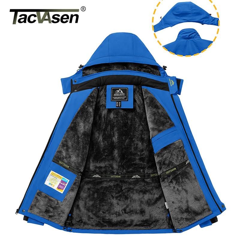 TACVASEN Men's Waterproof Ski Jacket Fleece Lining Warmth Parka Winter Snow Working Outdoors Hooded Coat Rain Shell Windbreaker