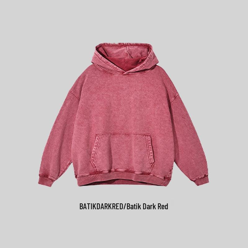 Men s Retro Batik Distressed Hooded Sweatshirt - Heavyweight 420G, Loose Fit, Trendy Style Large