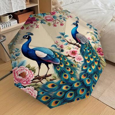 1pc Peacock Flowers Pattern Umbrella  Automatic Opening and Closing Umbrella, High Quality Umbrella, Ideal Gift for Her 196