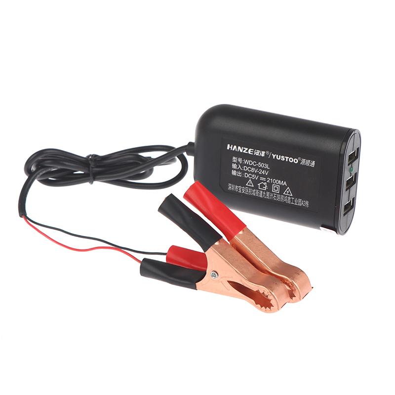 Portable Usb Power Adapter For Smart Phone Tablet Gps 12V 24V To 5V 2.1A Converter With Battery Clip 3 Ports Charging Adapter
