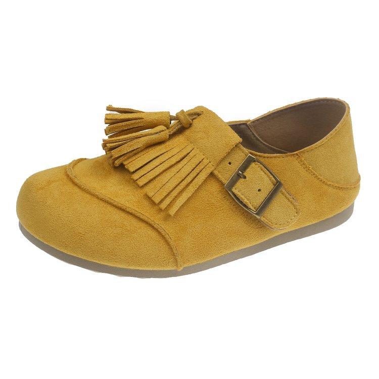 

Retro style fringed deep mouth single shoes, new casual and comfortable Doudou shoes with skirt Mori stepping heel Birkenstocks 35【inner length 22.5cm】 жёлтый