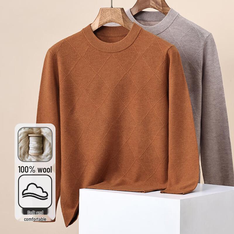 Hengyuanxiang Men's 100% Pure Wool Round Neck Sweater