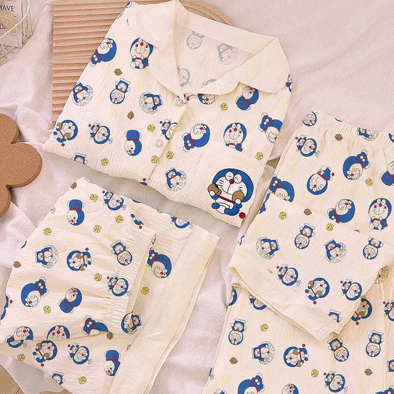 Cartoon Doraemon Children'S Fun Cloud Cotton Pajamas Women'S Summer Short Sleeve Casual Homewear Three-Piece Set