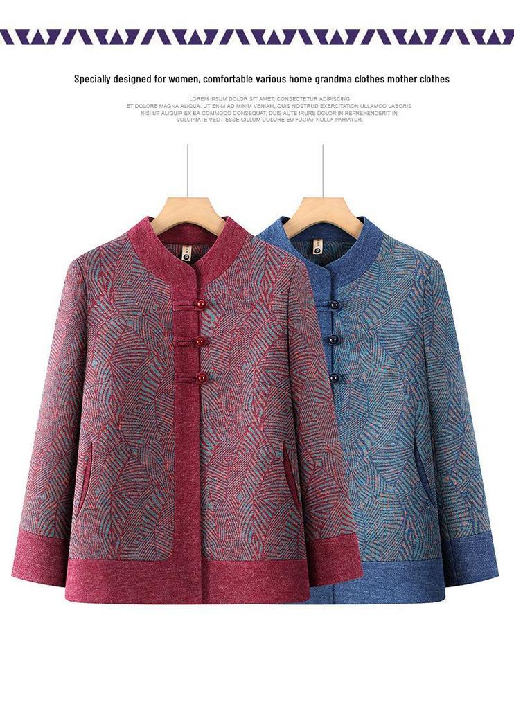 Embroidered Tang Suit Jacket: Grandma Style Autumn Wear for Middle-Aged Women