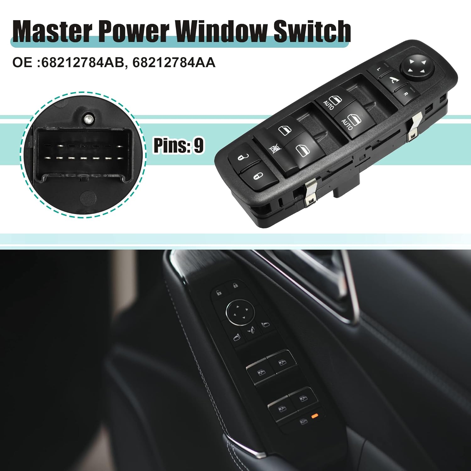 

ACROPIX Front Left Driver Side Master Power Window Switch Fit for Ram 1500 2500 3500 No.68212784AB/68212784AA - Pack of 1 Black