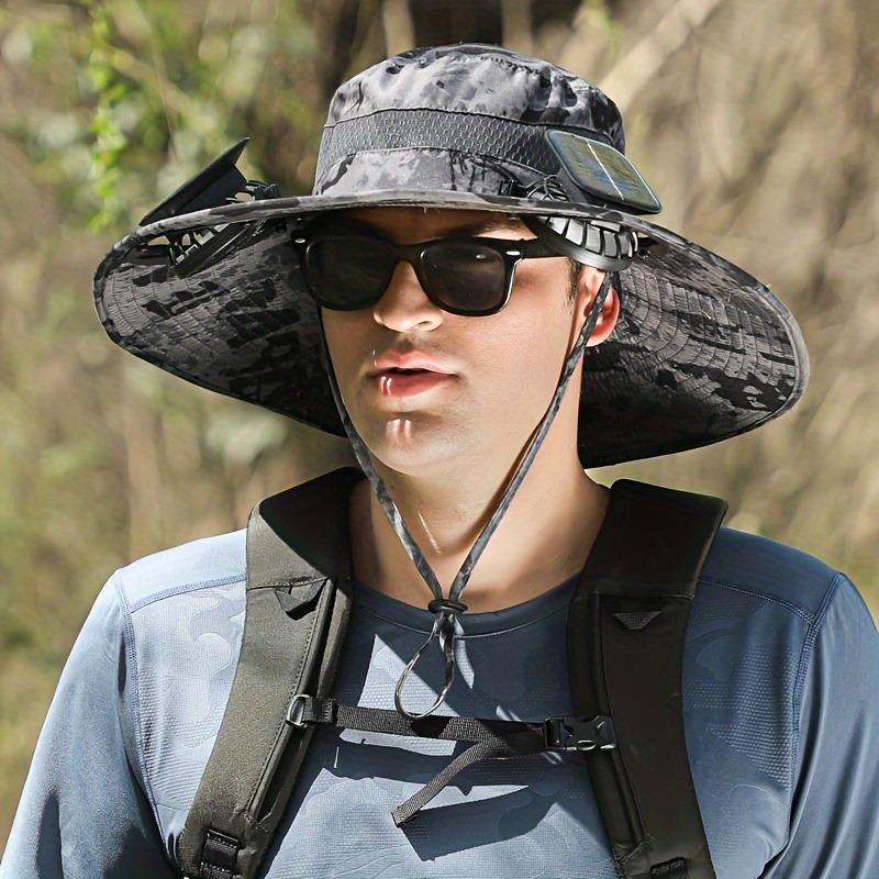 

1pcs Wide Brim Solar Fan Outdoor Fishing Hat Adjustable Sun Protection Lightweight Breathable Fabric for Hiking Camping Travel One Size