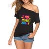 Women's 80's Nostalgic Party Off-Shoulder T-Shirt with Asymmetrical Neckline